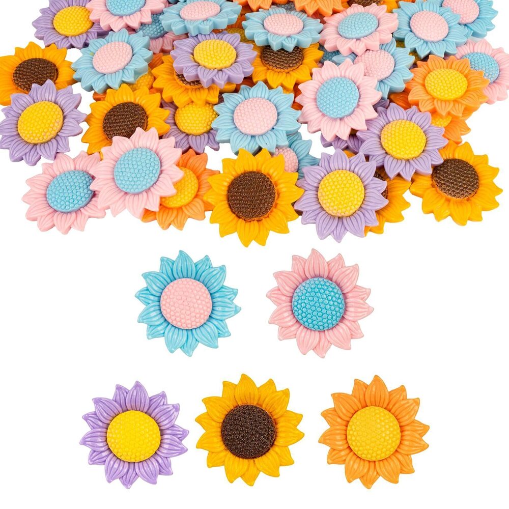 6376 50 Pcs Resin Sunflower for Craft,Flat Back Charms for Phone Case DIY